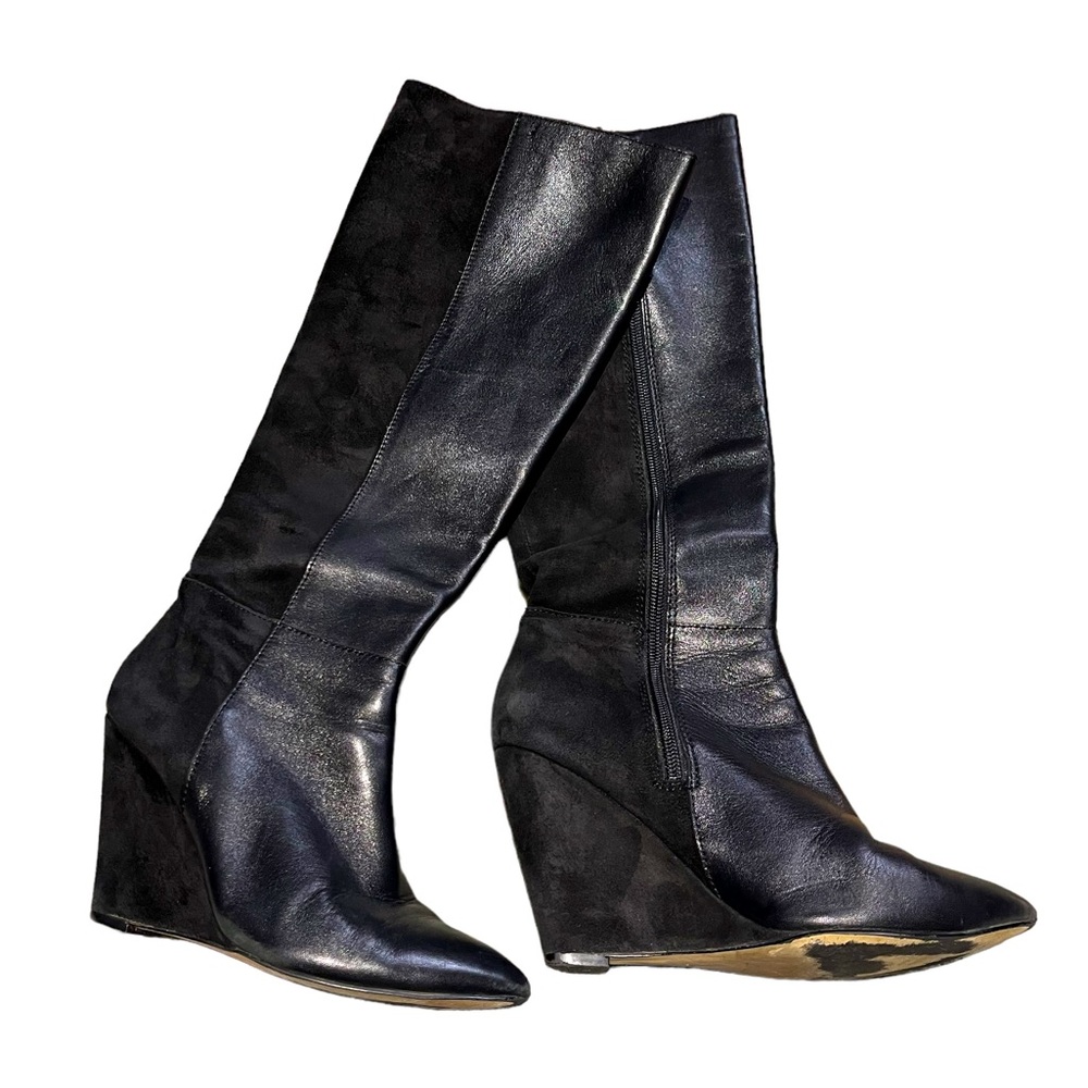 Black leather and suede Ava and Aiden knee high boots.
